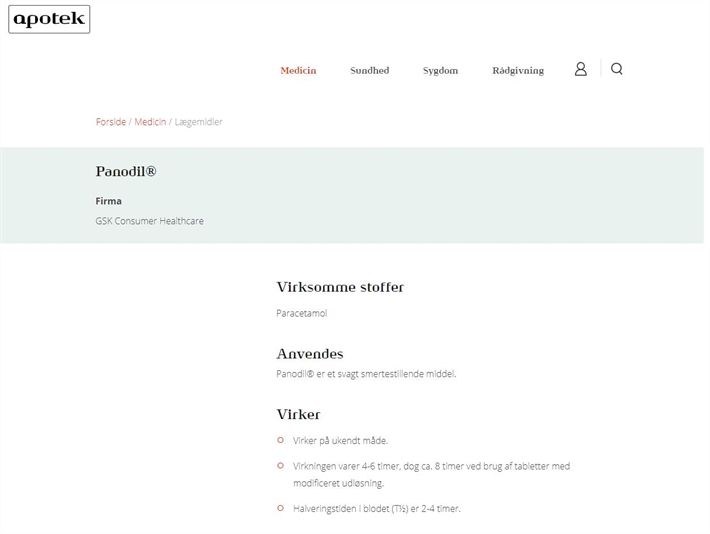 Apoteket.dk - panodil